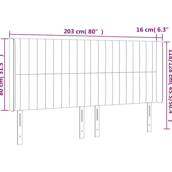 vidaXL Sängar>Sänggavel LED ljus 203x16x118/128 cm tyg