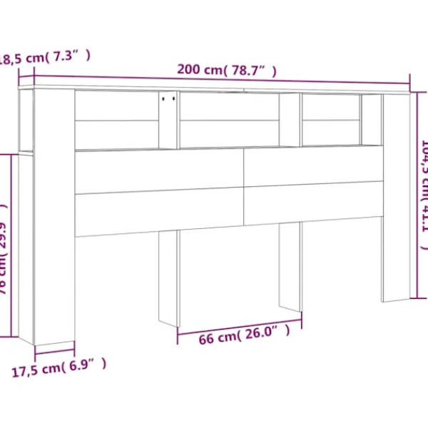 vidaXL Sängar>Sänggavel med förvaring rökfärgad 200x18,5x104,5 cm Brun