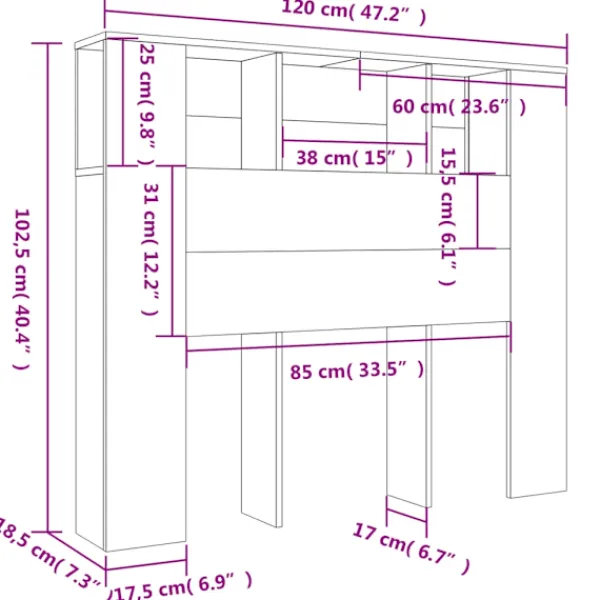 vidaXL Sängar>Sänggavel med förvaring 120x18,5x102,5 cm