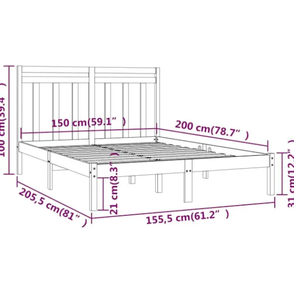 vidaXL Sängar>Sängram massivt trä 150x200 cm
