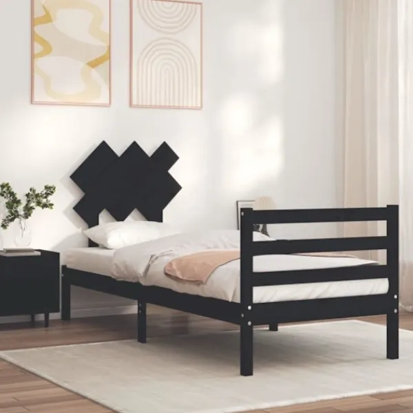vidaXL Sängar>Sängram med huvudgavel 90x200 cm massivt trä