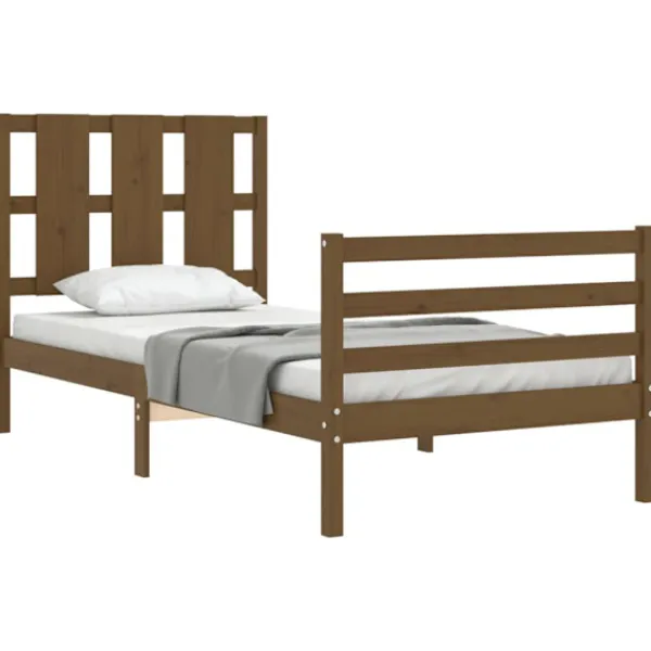 vidaXL Sängar>Sängram med huvudgavel honungs 90x200 cm massiv trä