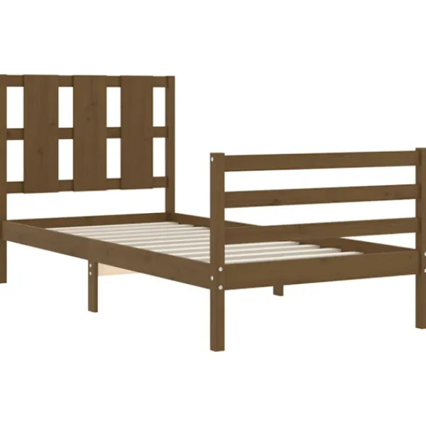 vidaXL Sängar>Sängram med huvudgavel honungs 90x200 cm massiv trä