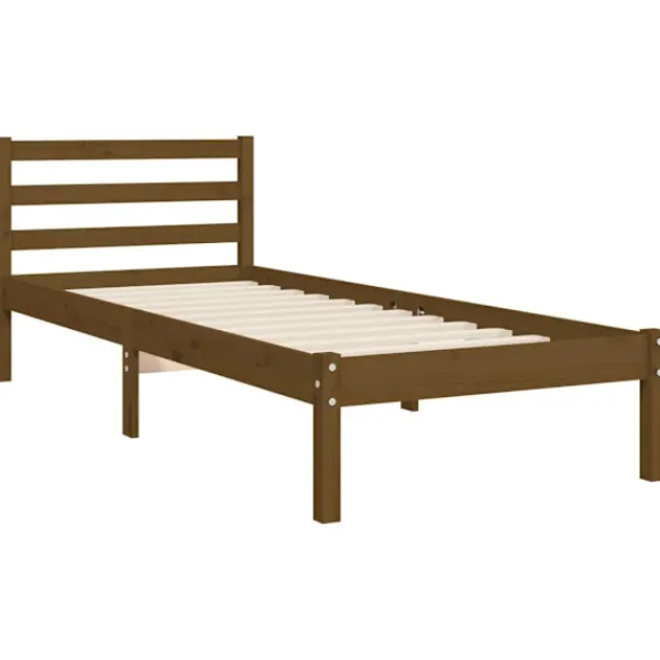 vidaXL Sängar>Sängram med huvudgavel honungs 90x200 cm massiv trä
