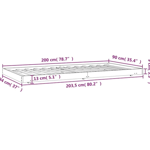 vidaXL Sängar>Sängram utan madrass 90x200 cm massiv furu