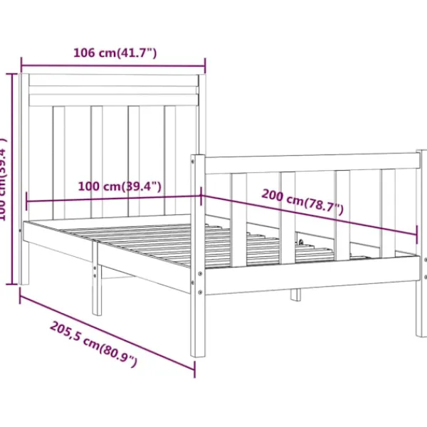 vidaXL Sängar>Sängram massiv furu 100x200 cm