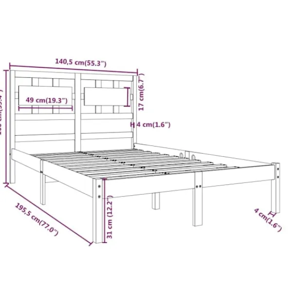 vidaXL Sängar>Sängram massivt trä 135x190 cm