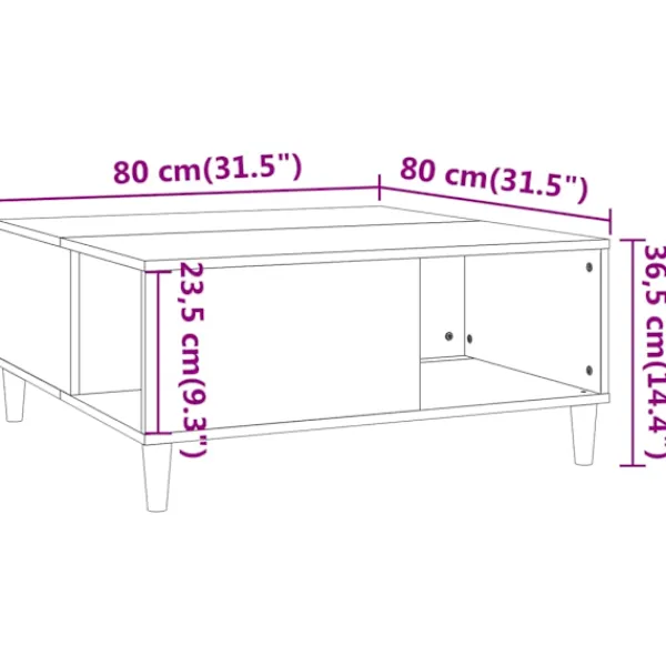 vidaXL Soffbord>Soffbord sonoma 80x80x36,5 cm konstruerat trä