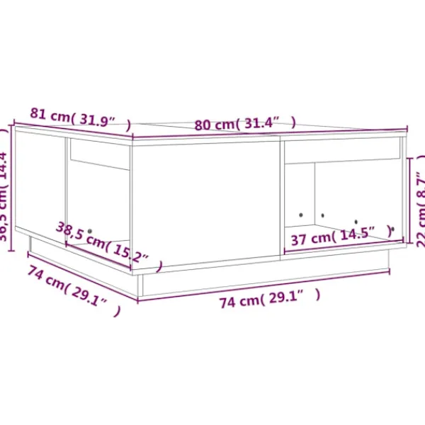 vidaXL Soffbord>Soffbord 80x81x36,5 cm massivt furu