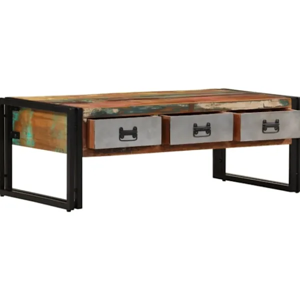vidaXL Soffbord>Soffbord med 3 lådor massivt återvunnet trä 100x50x35 cm