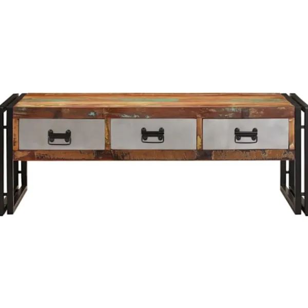 vidaXL Soffbord>Soffbord med 3 lådor massivt återvunnet trä 100x50x35 cm