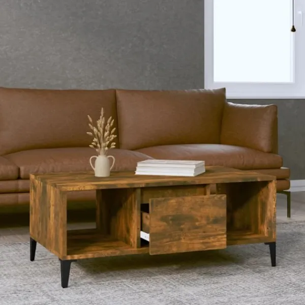 vidaXL Soffbord>Soffbord rökfärgad ek 90x50x36,5 cm konstruerat trä