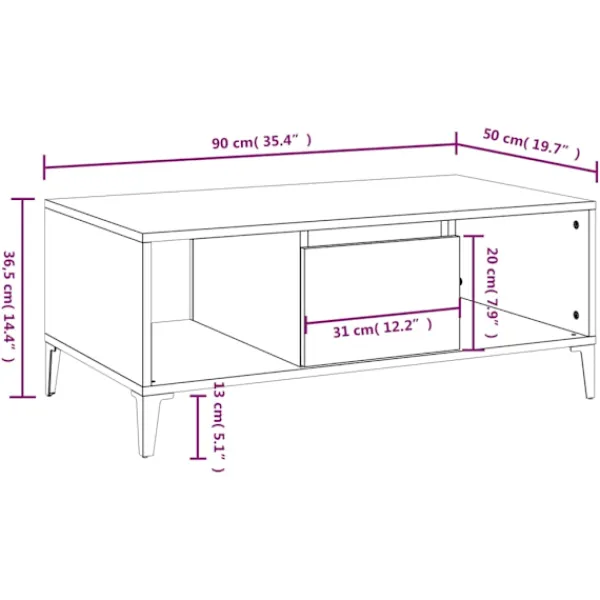 vidaXL Soffbord>Soffbord rökfärgad ek 90x50x36,5 cm konstruerat trä