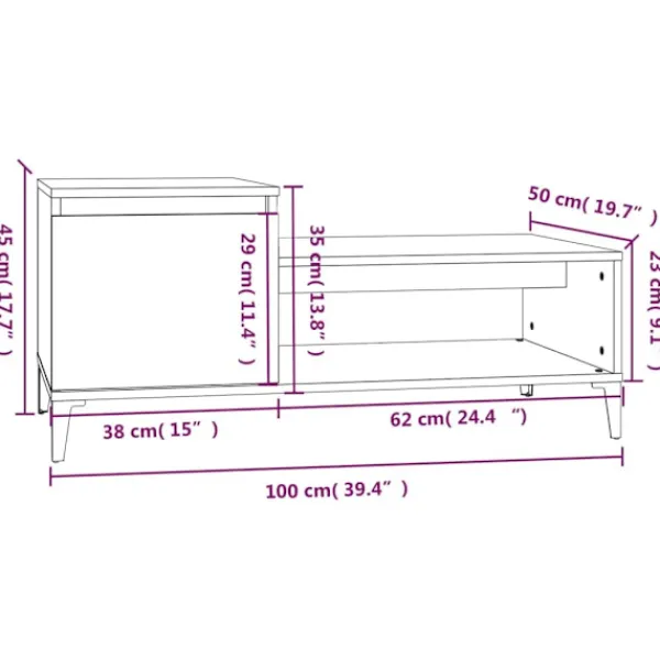 vidaXL Soffbord>Soffbord rökfärgad ek 100x50x45 cm konstruerat trä