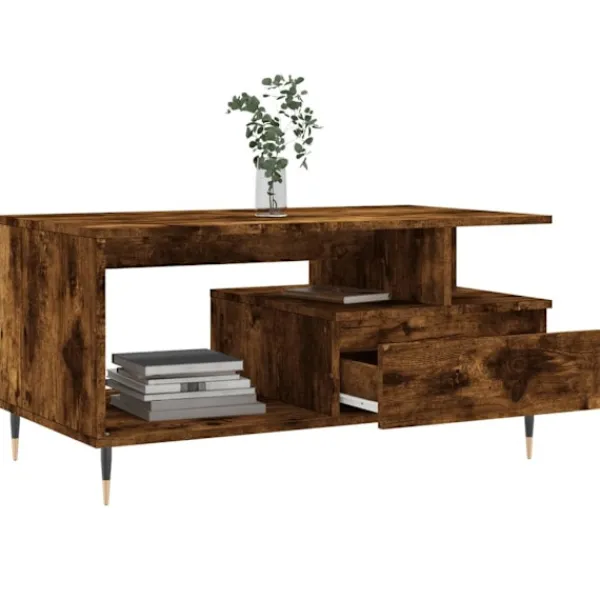 vidaXL Soffbord>Soffbord rökfärgad ek 90x49x45 cm konstruerat trä