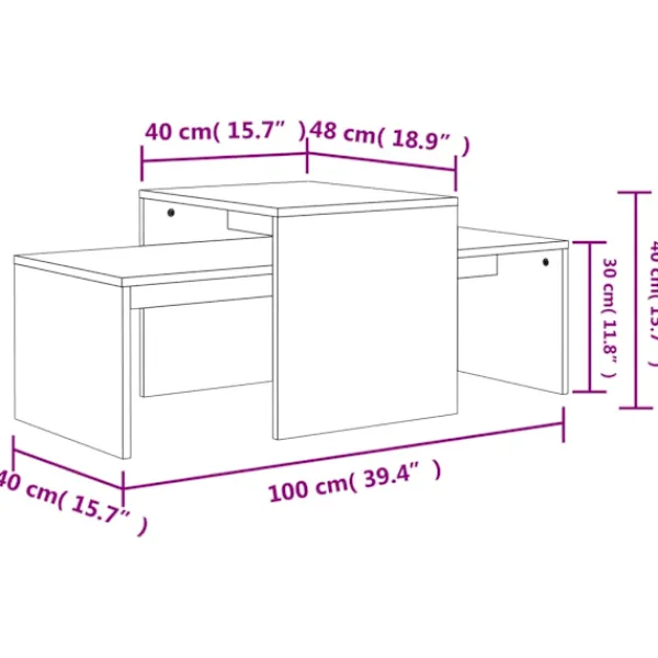 vidaXL Soffbord>Soffbord set betong 100x48x40 cm konstruerat trä