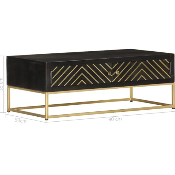 vidaXL Soffbord>Soffbord och guld 90x50x35 cm massivt mangoträ