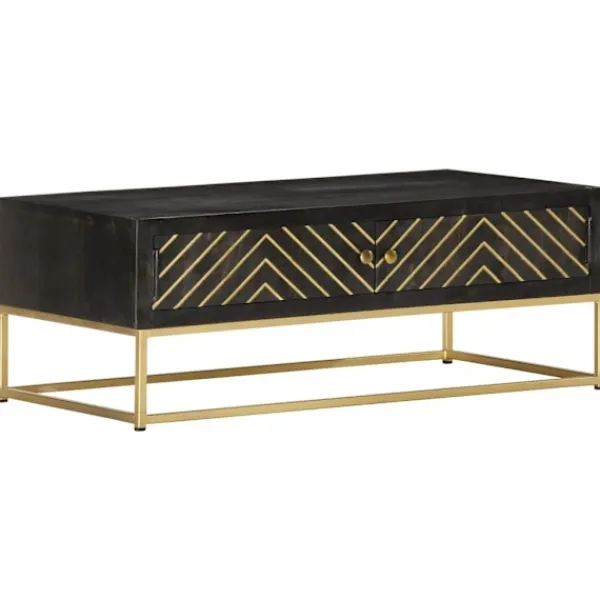 vidaXL Soffbord>Soffbord och guld 90x50x35 cm massivt mangoträ