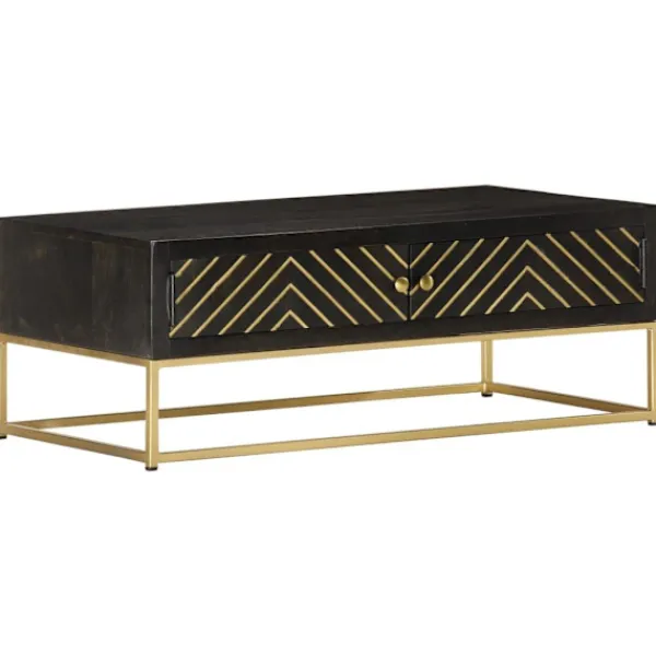 vidaXL Soffbord>Soffbord och guld 90x50x35 cm massivt mangoträ