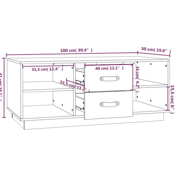 vidaXL Soffbord>Soffbord 100x50x41 cm massiv furu