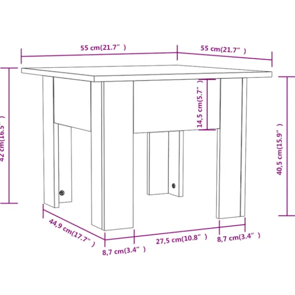 vidaXL Soffbord>Soffbord 55x55x42 cm konstruerat trä