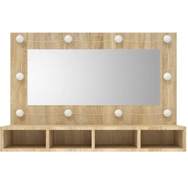 vidaXL Sminkbord>Spegelskåp med LED sonoma-ek 90x31,5x62 cm