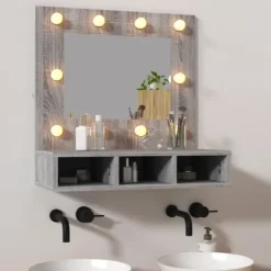 vidaXL Sminkbord>Spegelskåp med LED grå sonoma 60x31,5x62 cm Grå