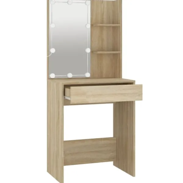 vidaXL Sminkbord>Spegelskåp med LED sonoma-ek 60x40x140 cm