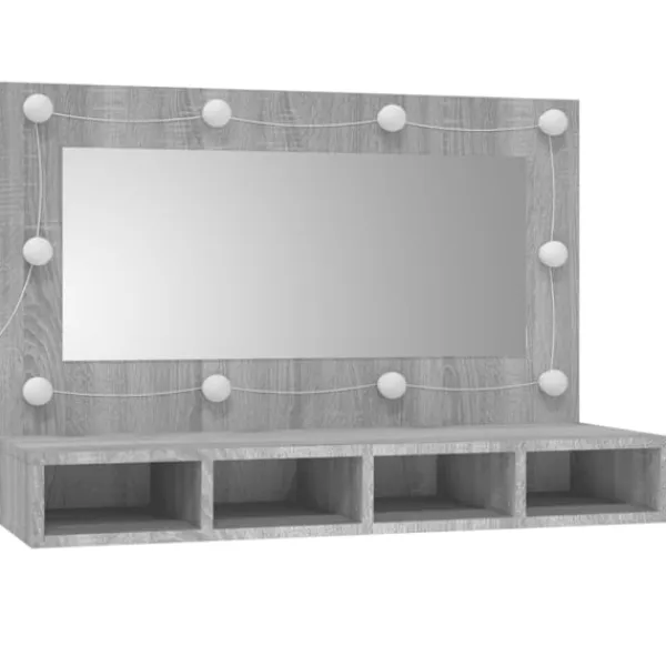 vidaXL Sminkbord>Spegelskåp med LED grå sonoma 90x31,5x62 cm Grå