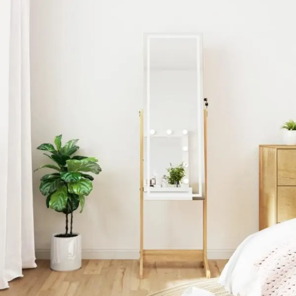 vidaXL Sminkbord>Spegelsmyckesskåp med LED-lampor fristående