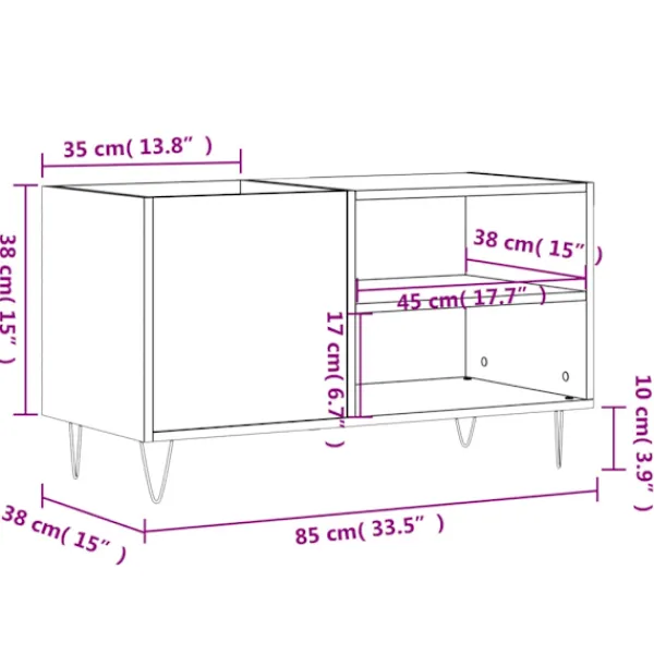 vidaXL Tv-Bänkar>Stereobänk rökfärgad ek 85x38x48 cm konstruerat trä