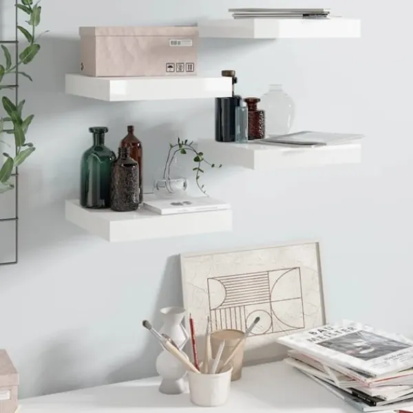 vidaXL Hyllor>Svävande vägghyllor 4 st högglans 23x23,5x3,8 cm MDF
