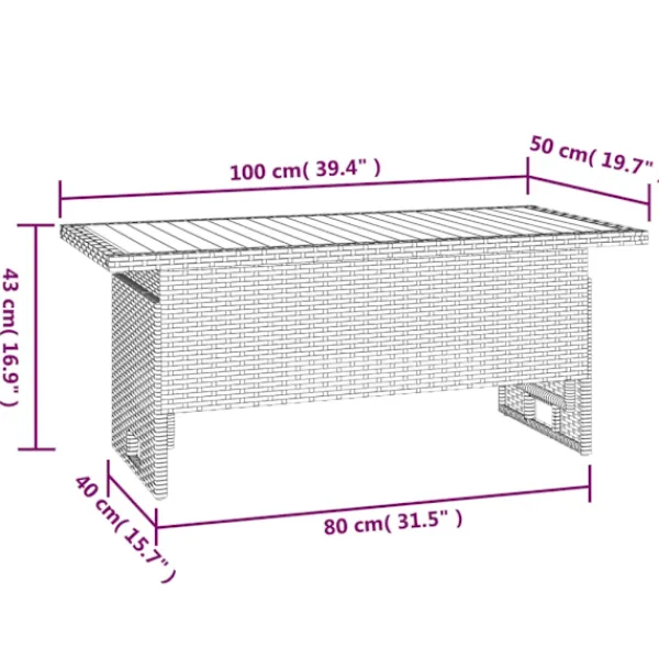 vidaXL Soffbord>Trädgårdsbord 100x50x43/63 cm akaciaträ&konstrotting