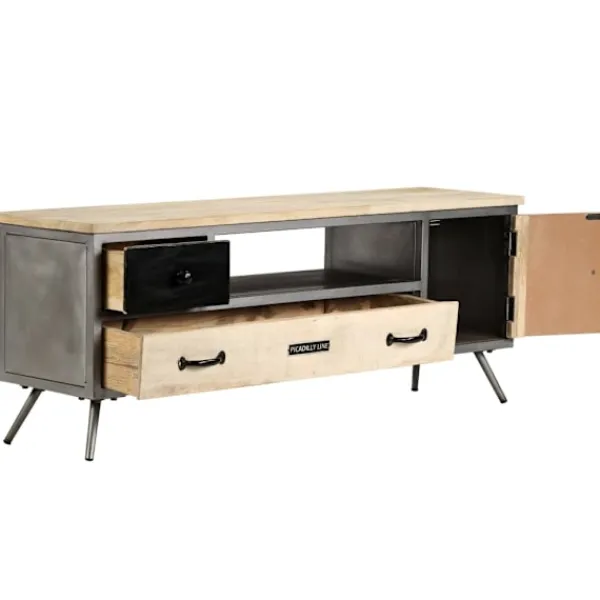 vidaXL Tv-Bänkar>TV-bänk massivt mangoträ och stål 120x30x45 cm