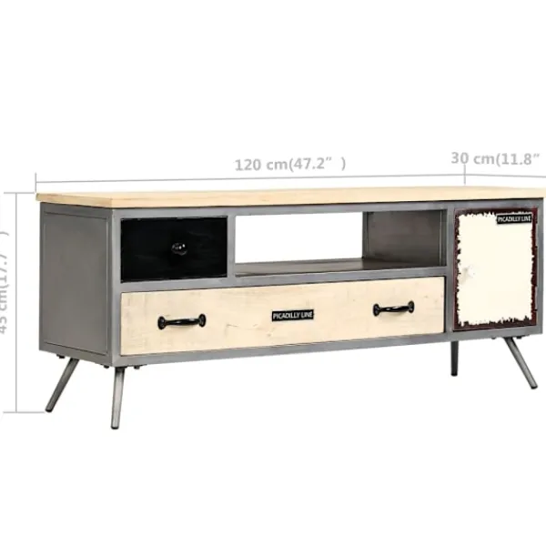 vidaXL Tv-Bänkar>TV-bänk massivt mangoträ och stål 120x30x45 cm