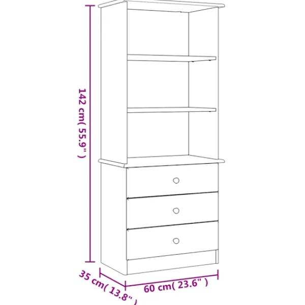 vidaXL Tv-Bänkar>Tv-bänk med lådor ALTA 60x35x142 cm massiv furu