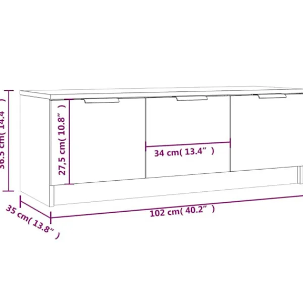 vidaXL Tv-Bänkar>Tv-bänk högglans 102x35x36,5 cm konstruerat trä