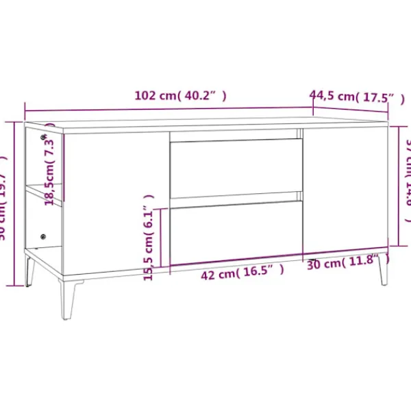 vidaXL Tv-Bänkar>Tv-bänk högglans 102x44,5x50 cm konstruerat trä
