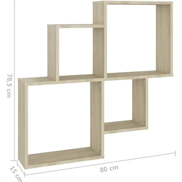vidaXL Hyllor>Vägghylla kubformad sonoma-ek 80x15x78,5 cm konstruerat Brun