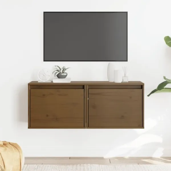 vidaXL Tv-Bänkar>Väggskåp 2 st honungs 45x30x35 cm massiv furu