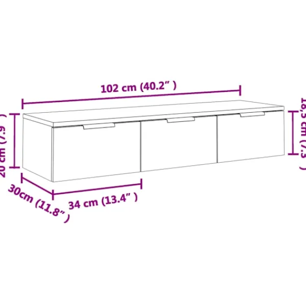 vidaXL Tv-Bänkar>Väggskåp rökfärgad ek 102x30x20 cm konstruerat trä