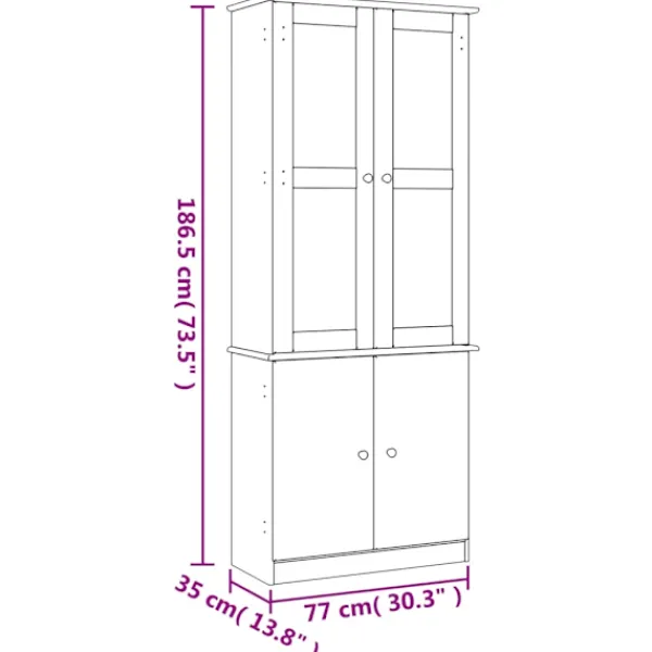 vidaXL Skåp>Vitrinskåp ALTA 77x35x186,5 cm massiv furu