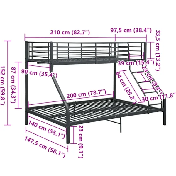 vidaXL Sängar>Våningssäng metall 140x200/90x200 cm