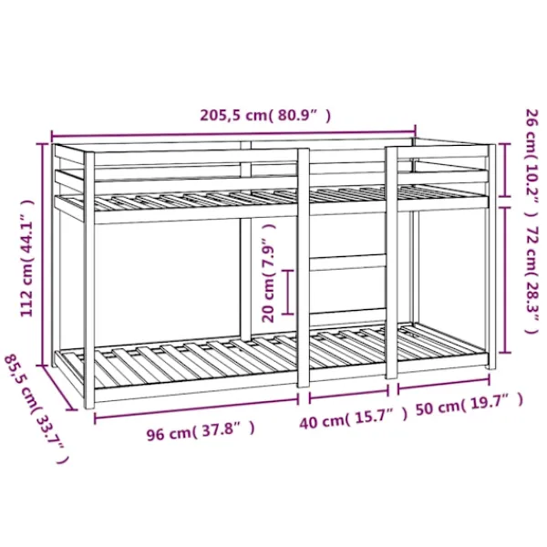 vidaXL Sängar>Våningssäng 80x200 cm massiv furu