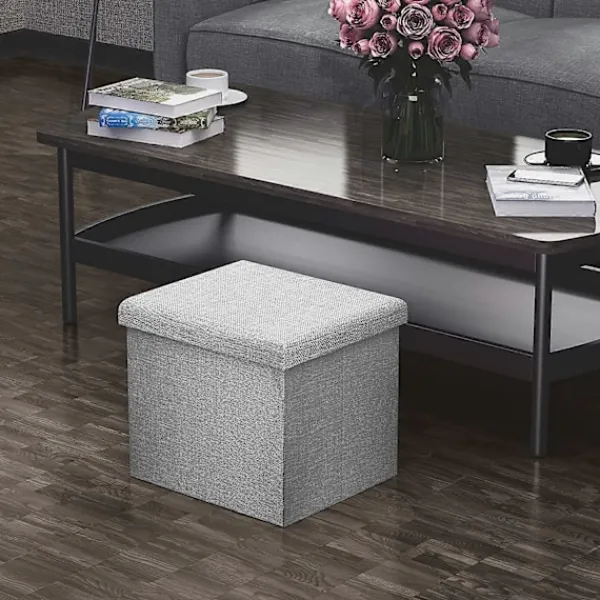 Sittpuffar>Vikbar Ottoman 30x30x30 cm i Alaska Grå - Dekorativ Förvaringslåda i Linne-look Tyg för att Spara Utrymme - Pall med Förvaring