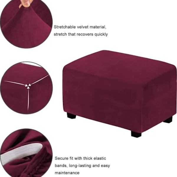 Sittpuffar>(Vinröd) Stretch Ottoman Covers Velvet Ottoman Cover Rektangel F