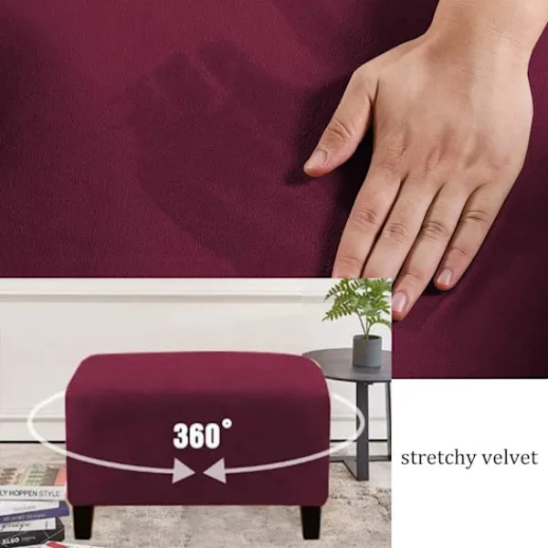 Sittpuffar>(Vinröd) Stretch Ottoman Covers Velvet Ottoman Cover Rektangel F