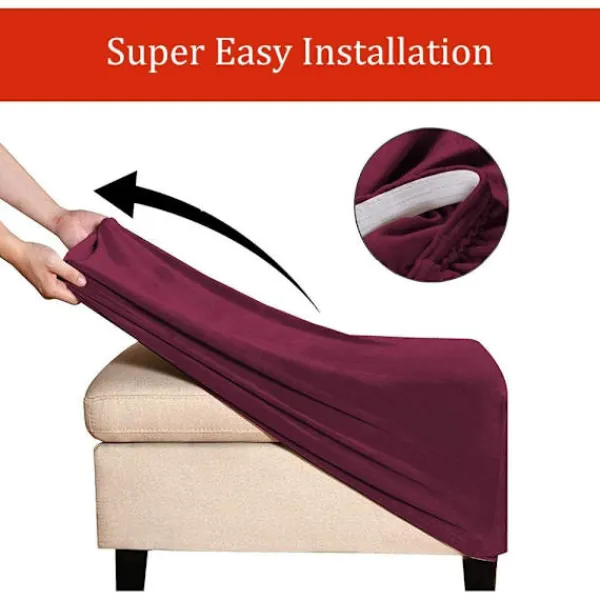 Sittpuffar>(Vinröd) Stretch Ottoman Covers Velvet Ottoman Cover Rektangel F