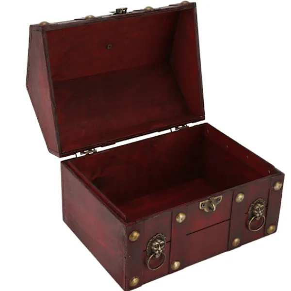Kistor & Koffertar>Vintage Antik Retro Elegant Träskattkista med Kombinationslås