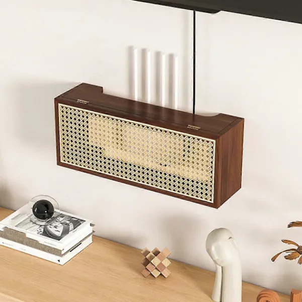 FJORD Kistor & Koffertar>Vintage Massivt Trä Rattan Trådlös Router Förvaringslåda Väggmonterad
